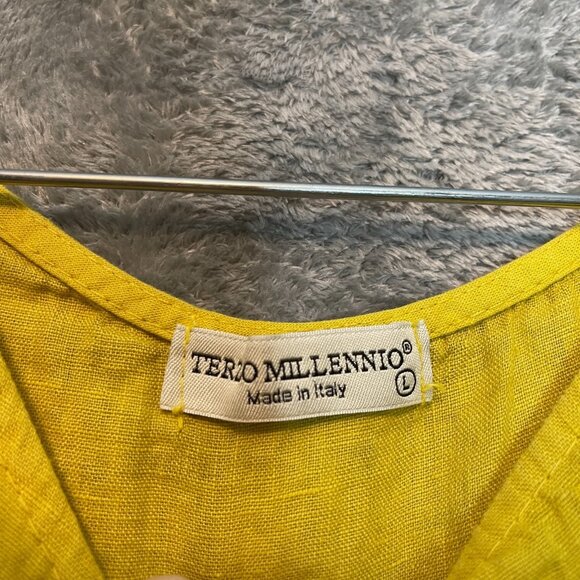 Terzo Millennio Italy Women Lagenlook Basic Linen Marigold Yellow Tunic Top L - Picture 6 of 10